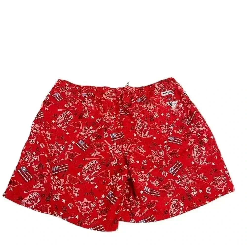 Columbia PFG Red Fish Flags Mesh Lining Men’s Swim Beach Shorts Trunks size XXL